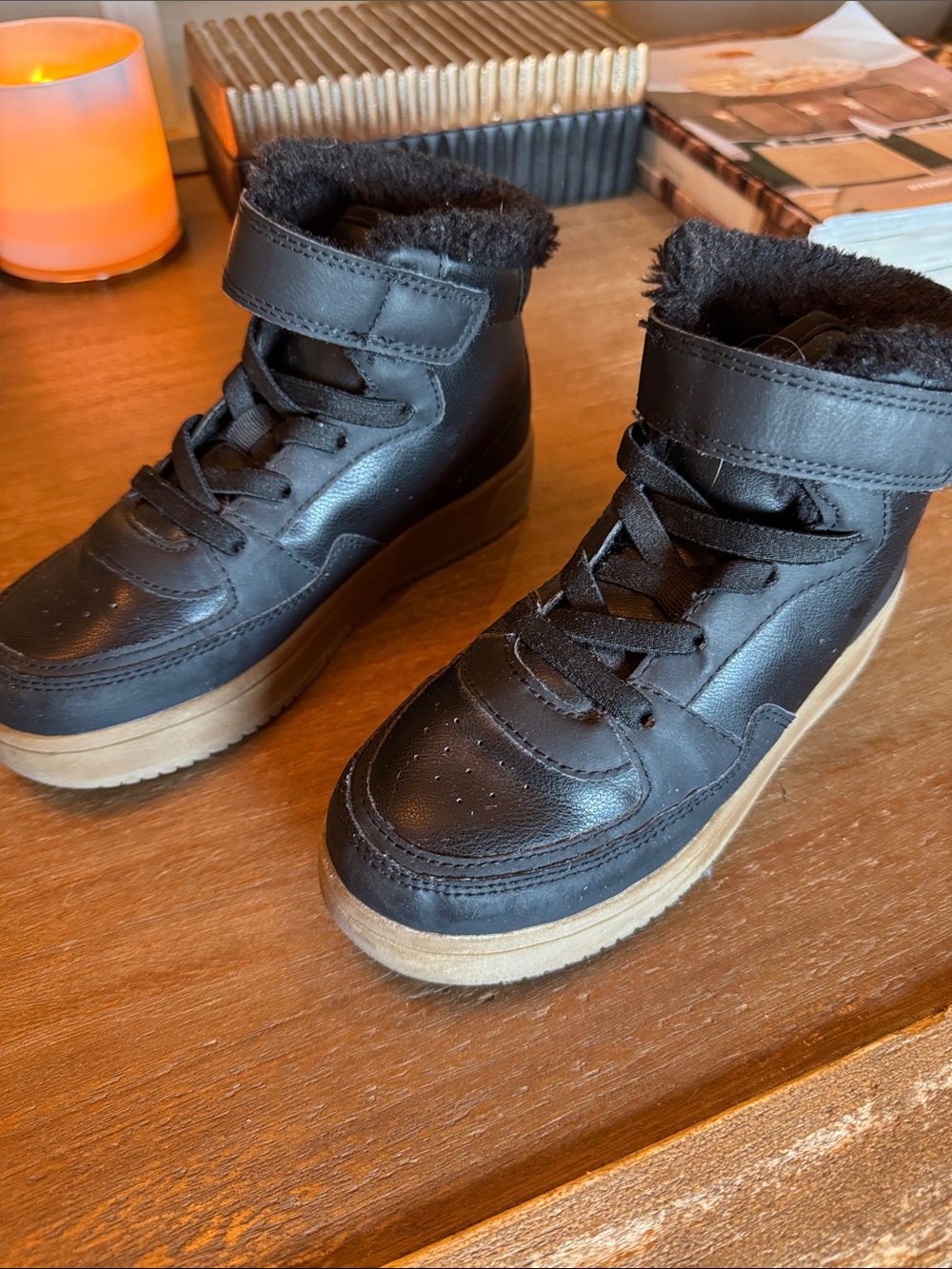 H&M Black Faux-Fur Lined Kids High-Top Boots with Tan Sole